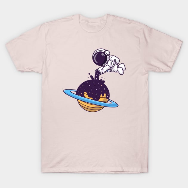 Cute Astronaut Pouring Space On Planet Cartoon T-Shirt by Catalyst Labs